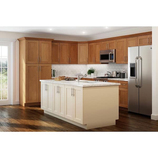 Hampton Base Kitchen Cabinets in Medium Oak - Kitchen - The Home Depot