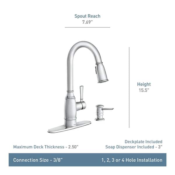 Kaden Single-Handle Pull-Down Sprayer Kitchen Faucet with Reflex, Power Clean and Soap Dispenser in Chrome