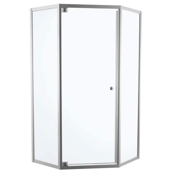 38 in. W x 74 in. H Neo-Angle Pivot Framed Corner Shower Enclosure in Chrome with Clear Glass