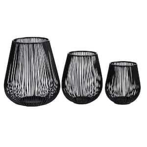 6 in., 8 in. and 10 in. Vintage Black Metal Wire Tea Votive Lantern Candle Holder (Set of 3)