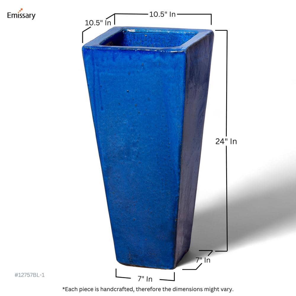 Contemporary 24" Tall Blue Ceramic Square Indoor/Outdoor Planter