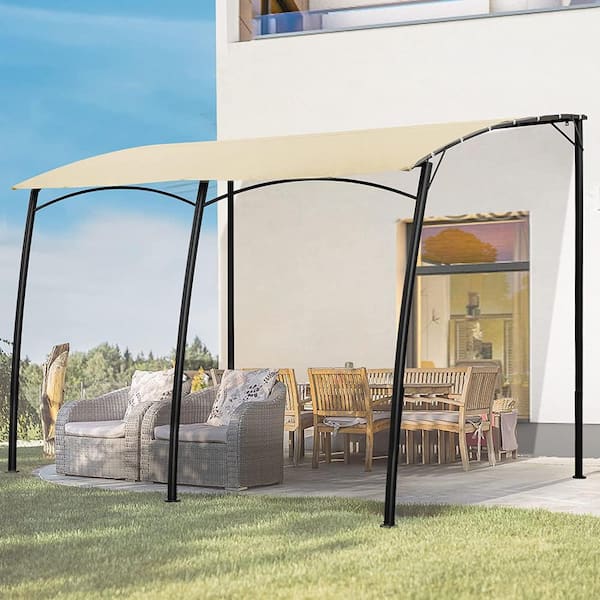 AECOJOY 10 ft. x 13 ft. Beige Outdoor Sun Shade Awning Patio Cover with Steel Stand