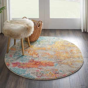 Celestial Sealife Multicolor 4 ft. x 4 ft. Abstract Modern Round Area Rug