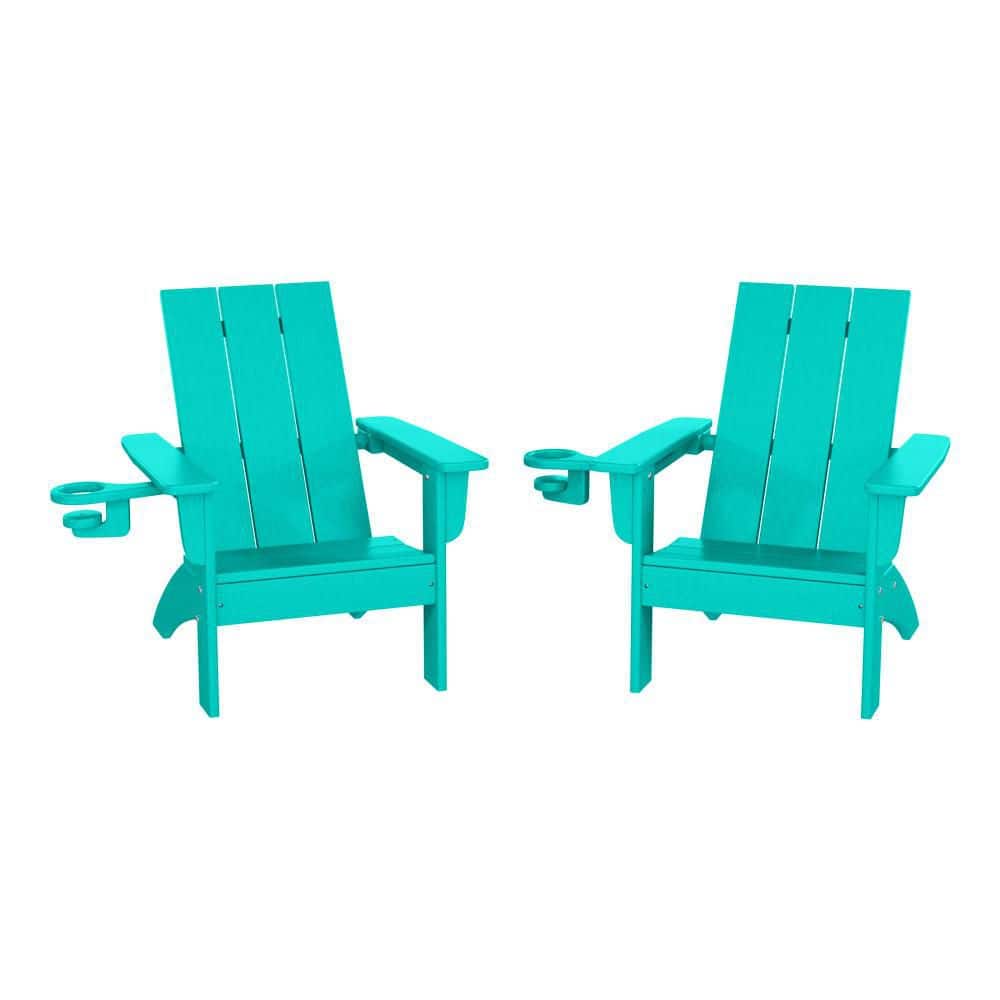 Children's Shoreside Outdoor Patio Set of 2 All Weather Kids Poly Plastic Turquoise Adirondack Chairs w/ Cup Holders price history on PriceWatchPro