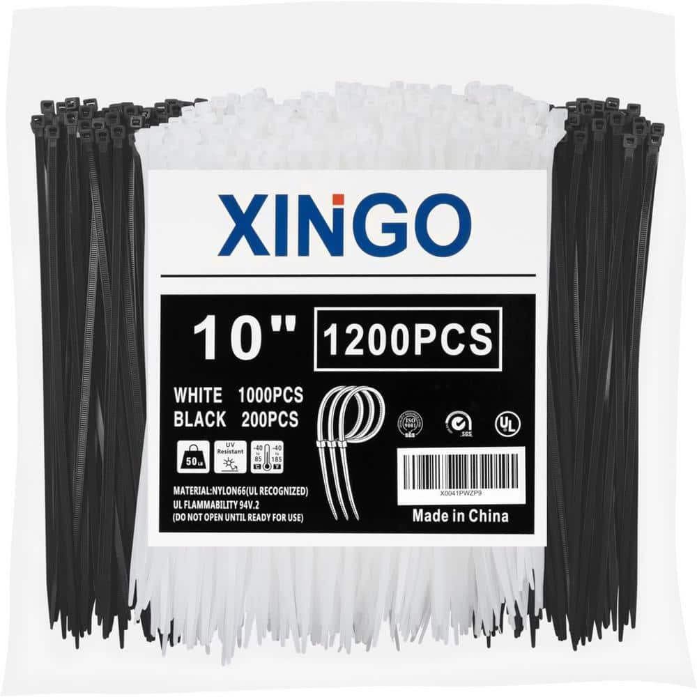1200PCS 10 in. UV Resistant Nylon Cable Zip Ties with 40lbs Tensile Strengt