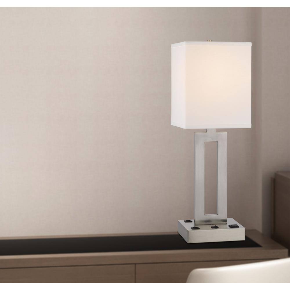 24" Nickel Metal Desk Lamp with USB and White Drum Shade