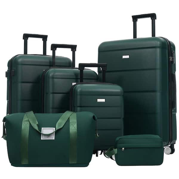6 Pieces Luggage Set Dark Green ABS Plastic Hardside w/ Spinner Wheels Password Lock