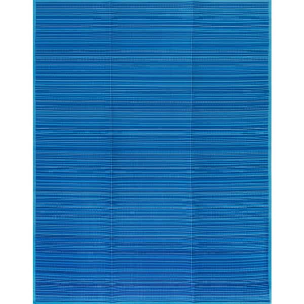 Tayse Rugs Luna Blue 6 ft. x 9 ft. Stripes Indoor/Outdoor Area Rug