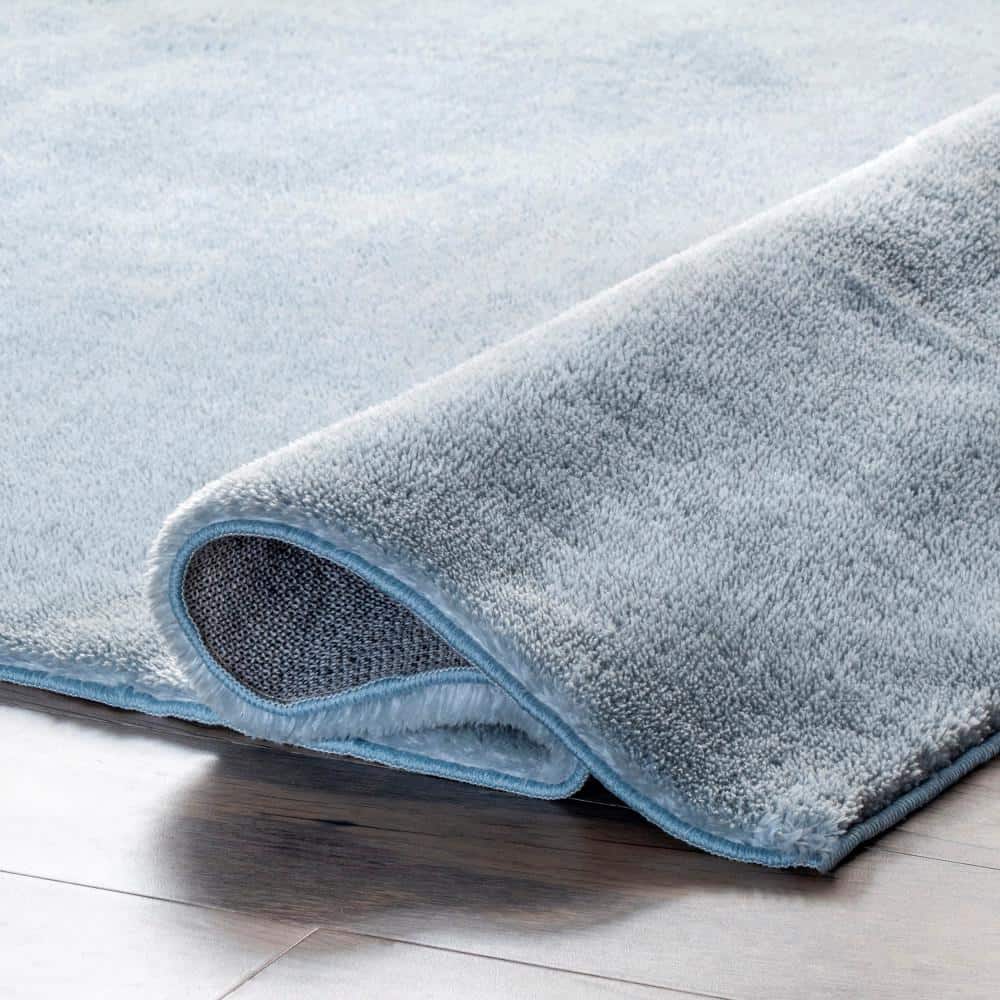 Light Blue Synthetic Shag Area Rug, 3' x 5', Non-slip