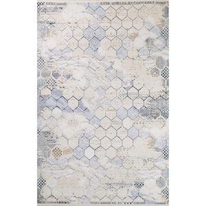 Highland Ivory/Blue 9 ft. x 12 ft. (8 ft. 6 in. x 11 ft. 6 in.) Geometric Transitional Area Rug