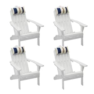 White Folding Wood Adirondack Chair, Outdoor Fire Pit Chair for Lawn & Porch