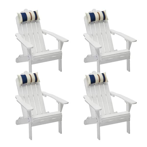 DJL White Folding Wood Adirondack Chair, Outdoor Fire Pit Chair for Lawn & Porch