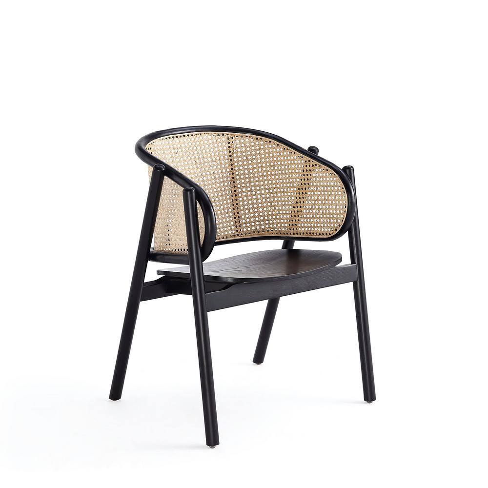 Elegant Ash Wood and Rattan Accent Chair in Black