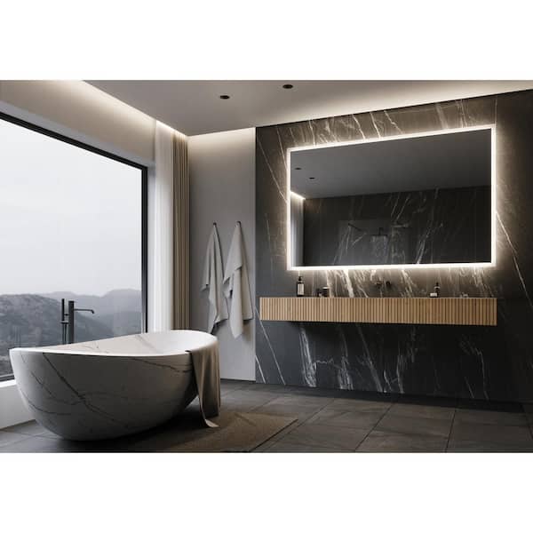 Unbranded Backlit 70 in. W x 45 in. H Rectangular Frameless Wall Mounted Bathroom Vanity Mirror 3000K LED