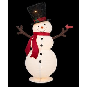 60 in. White Light UL Pop-Up Fluffy Snowman Sculpture
