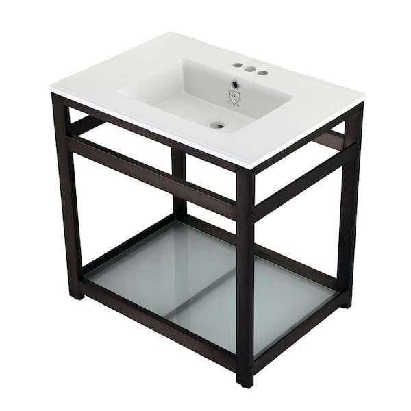 Kingston Brass 31 in. Ceramic Console Sink (4 in. in 3-Hole) with Stainless Steel Base in Oil Rubbed Bronze