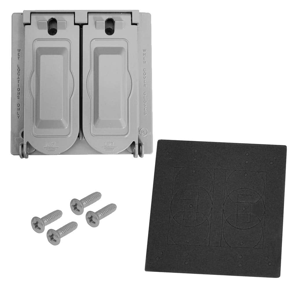 2-Gang Metal Weatherproof Multi-Use Electrical Outlet Cover, Gray