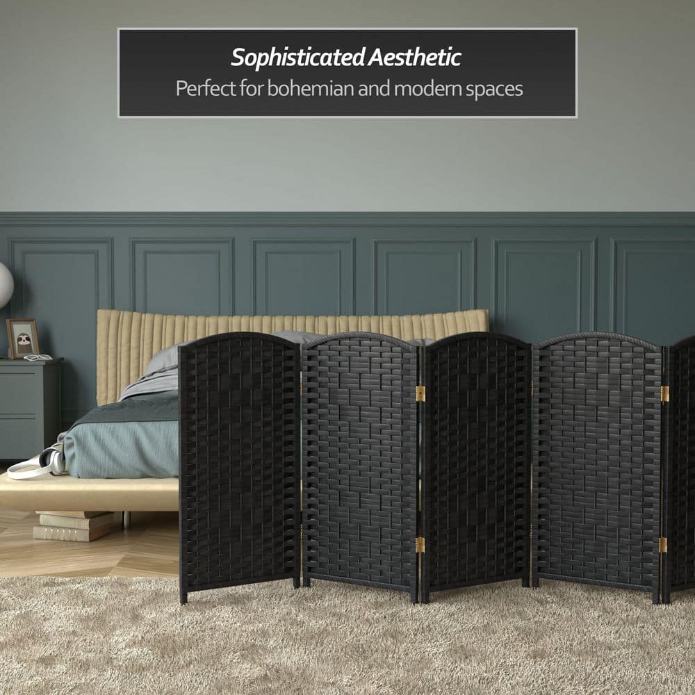 3 ft. Tall Black Woven Fiber Folding Screen - 6 Panel