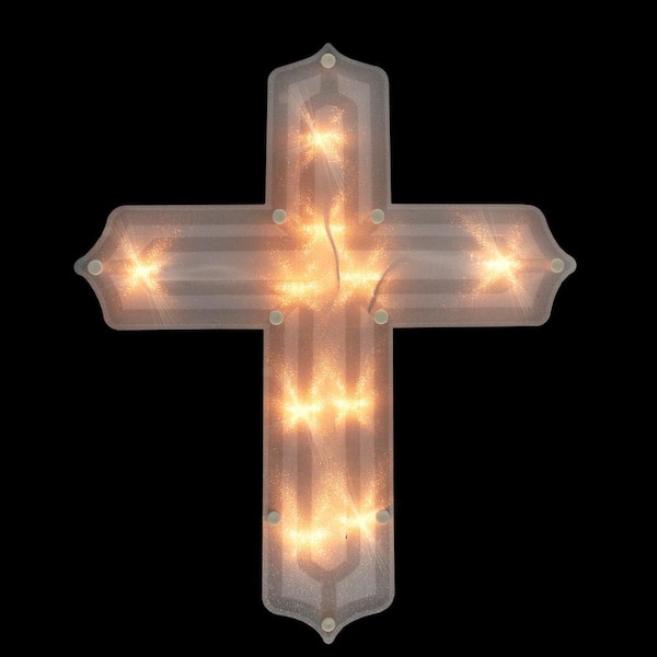 14 in. Lighted Religious Cross Easter Window Silhouette Decoration