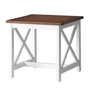 18.75 in. H Square Brown and White Wood Outdoor Side Table
