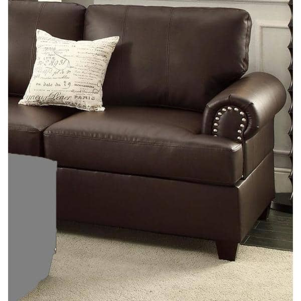 Aoibox 114 in. W Brown Rolled Arm 2-Piece Faux Leather L-shape