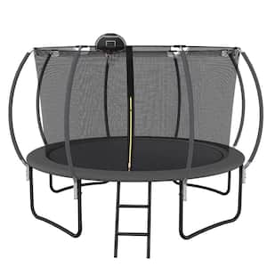 12 ft. Pumpkin Style Trampoline with Safety Net and Basketball Hoop, Black