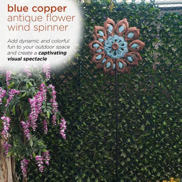 Alpine Corporation Blue and Copper Antique Flower Wind Spinner