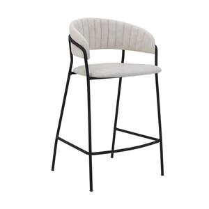 26 in. White and Black Low Back Metal Frame Counter Height Barstool with Leather Seat