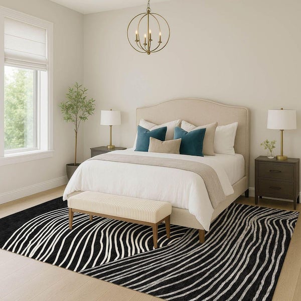Chantille Machine Washable Indoor/Outdoor Abstract ACN2350 Black 8 ft. x 10 ft. Area Rug