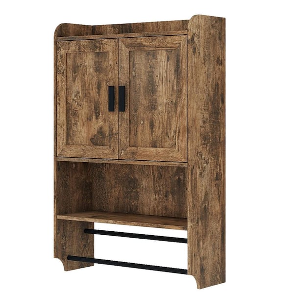 21.6 in. W x 7.5 in. D x 32.5 in. H Bathroom Storage Wall Cabinet in Rustic Brown with Paper Holder and Towel Bar