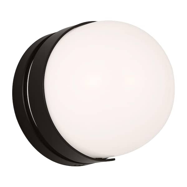 Generation Lighting Syrie Small 5 in. 1-Light Aged Iron Integrated LED Bathroom Vanity Light with Milk Glass Shades