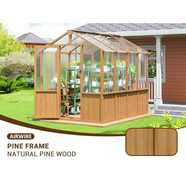 VIWAT 6 ft. W x 8 ft. D Wooden Polycarbonate Greenhouse with