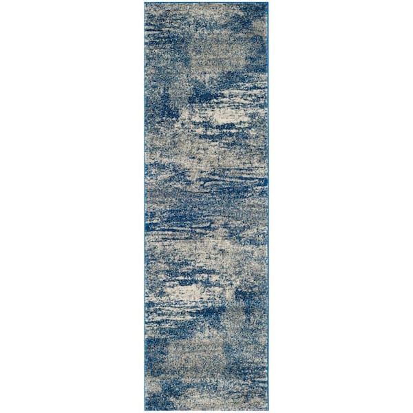 Evoke Navy/Ivory 2 ft. x 15 ft. Solid Runner Rug