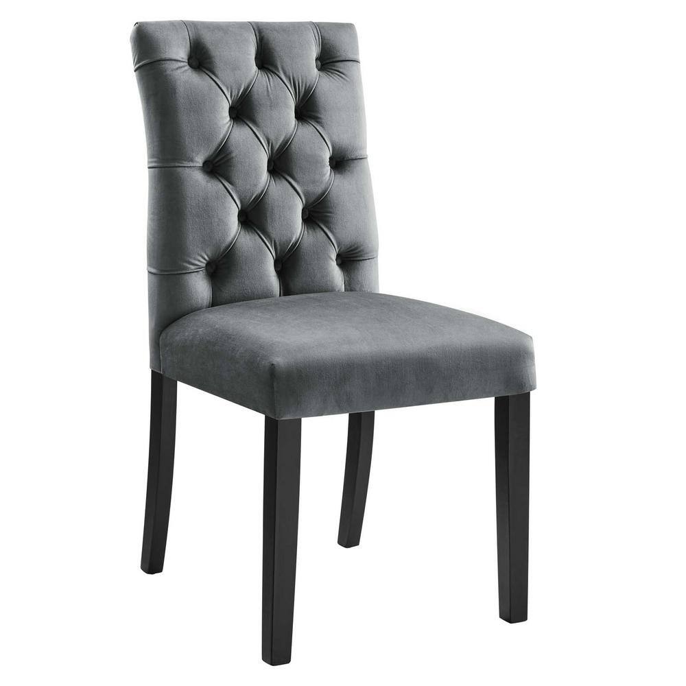 Gray Velvet Upholstered Side Chair with Wood Legs