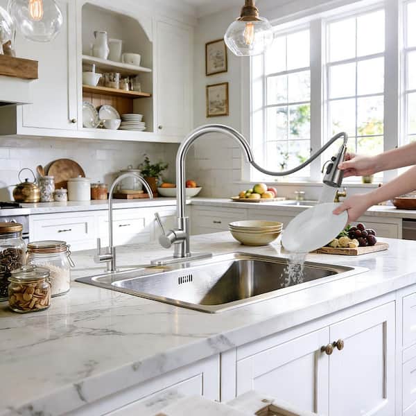 Single Handle Pull Down Sprayer Kitchen Faucet with Water Filter Faucet Stainless Steel in Brushed Nickel