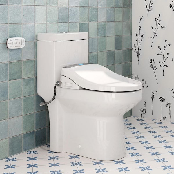1-Piece Round Bidet Toilet Combo 0.8/1.28 GPF in White with Heated Seat, Front/ Rear Wash, Deodorizing, Remote Control