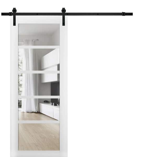 Sartodoors 24 in. x 84 in. 1 Panel Clear Glass White Solid MDF Sliding Barn Door with Hardware Kit
