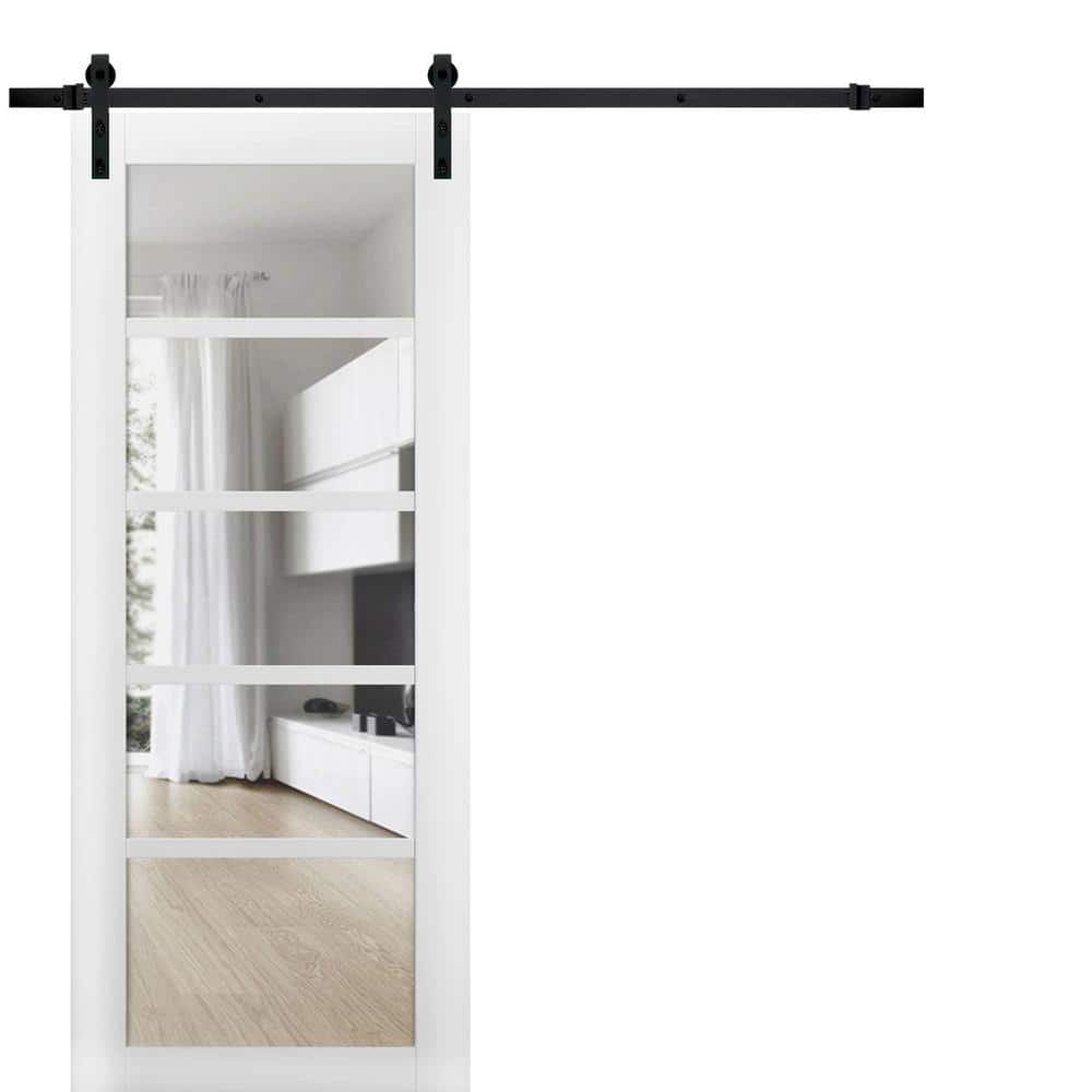 Assembly Required 36 in. x 96 in. 1-Panel Clear Glass White Wood Sliding Barn Door with Hardware Kit price history on PriceWatchPro