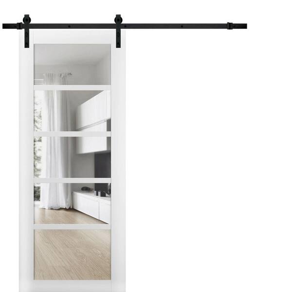 42 in. x 96 in. 1 Panel Clear Glass White Solid MDF Sliding Barn Door with Hardware Kit