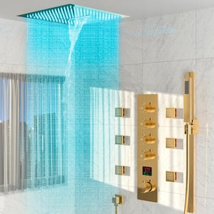 15-Spray Patterns 2.5 GPM LED 16 in. Flush Ceiling Mount Fixed and Handheld Shower Head in Brushed Gold