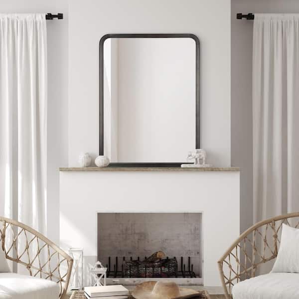 WallBeyond 30 in. W x 40 in. H Rectangle Bonnevaux Black Pine Wood Finish Wall Mirror - Right-Angled Bottom French Country