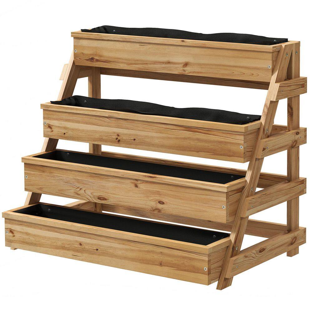 25.6 in. x 4.7 in. 3.5 in. 4 Tier Wood Planter Box with Drainage Holes, Fre