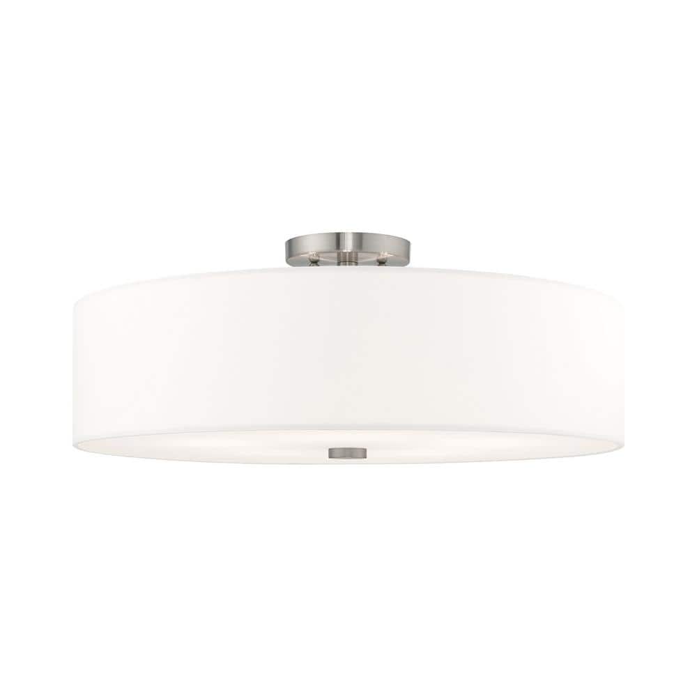 Brushed Nickel 22" Drum Semi-Flush Mount with Off-White Shade
