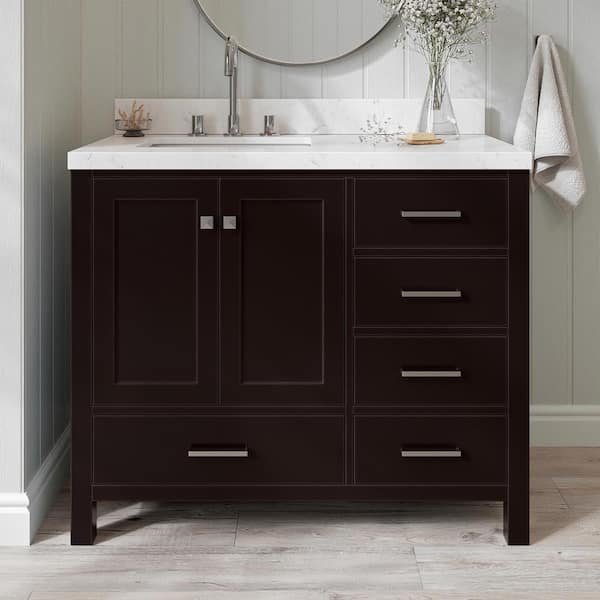 ARIEL Cambridge 42 in. W x 22 in. D x 36 in. H Single Rectangle Sink Bath Vanity in Espresso with Carrara White Quartz Top