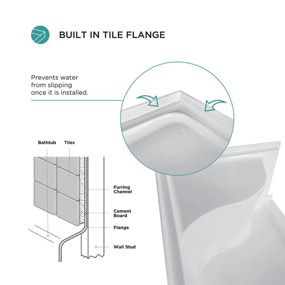 White Acrylic Single Threshold Shower Base with Seat and Right Drain
