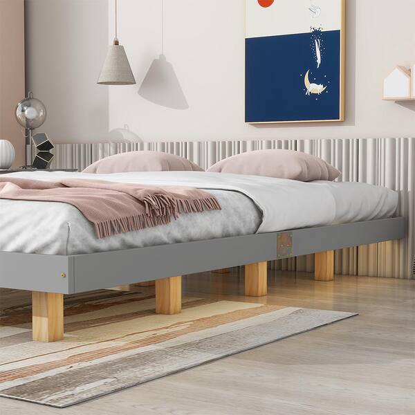 YOFE Modern Low Profile Gray Wood Frame Floating Queen Platform Bed Frame with LED Lights Underneath CamyGY GI19711W5041 QN1