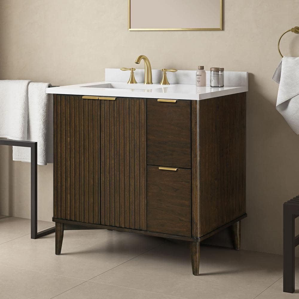 Gabi 36" Dark Walnut Single Sink Bathroom Vanity with White Marble Top