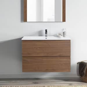 Modern 18 in. W x 30 in. D x 20.5 in. H Wall Hung Bath Vanity Cabinet without Top in Brown Oak