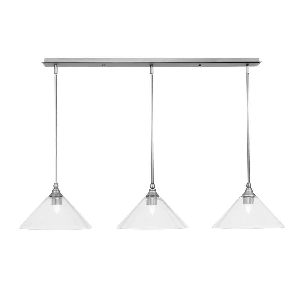 Livingston 100-Watt 3-Light Nickel Shaded Pendant Light with 12 in. Clear B