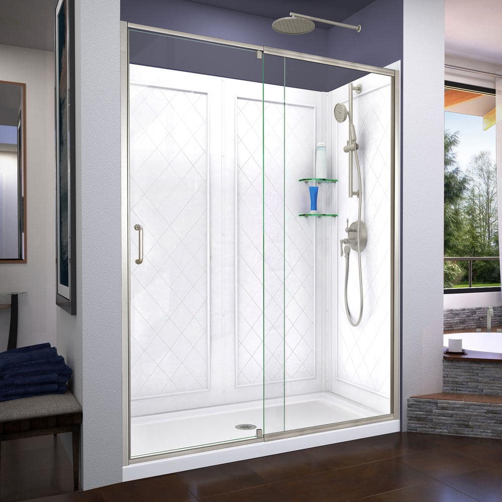 Flex 60" Brushed Nickel Semi-Frameless Shower Kit with Clear Glass